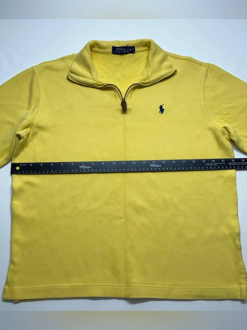 Polo Ralph Lauren 1/4 Sweater Mens Size Medium Yellow Rib Knit Pullover